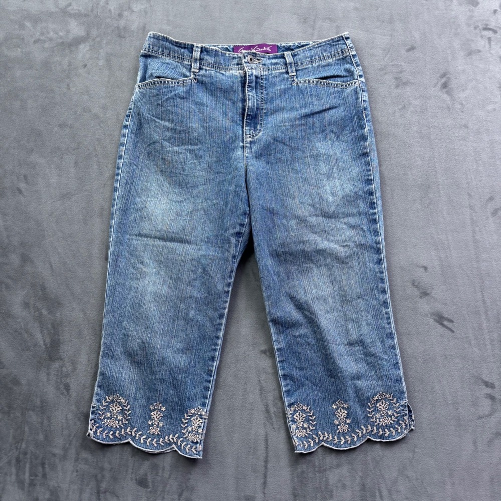 Gloria Vanderbilt Petite Embroidered Scallop Hem Capri Jeans Blue 8P